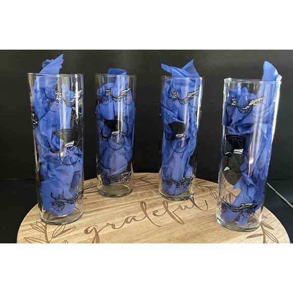 Vtg MCM Libbey Horseless Carriage Highball Collins Glass Retro Barware Lot of 4 - Picture 1 of 6